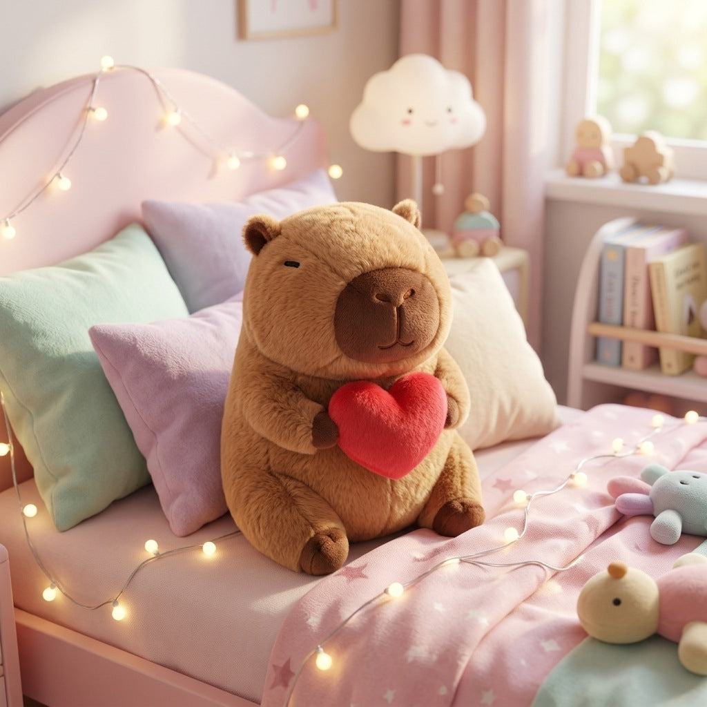 Peluche Capybara Coeur | 35 cm — Chambre cosy – Masolu